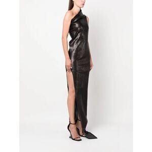 Rick Owens blue-black asymmetric-neck sequined maxi Athena dress Size 42 IT